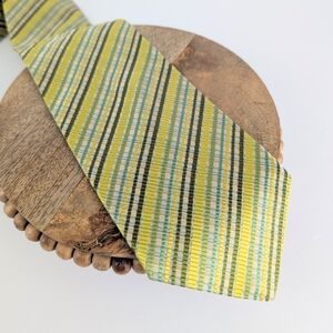 🔷14Fratelli Moda Made In Italy Green & Yellow Striped Men's Tie 2oz